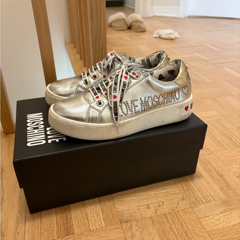 Love Moschino Metallic Sneakers with Heart Accents